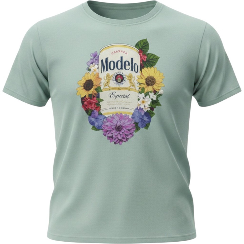 Modelo Graphic Tee Women XL Sage Green Excellent Floral Beer T-Shirt